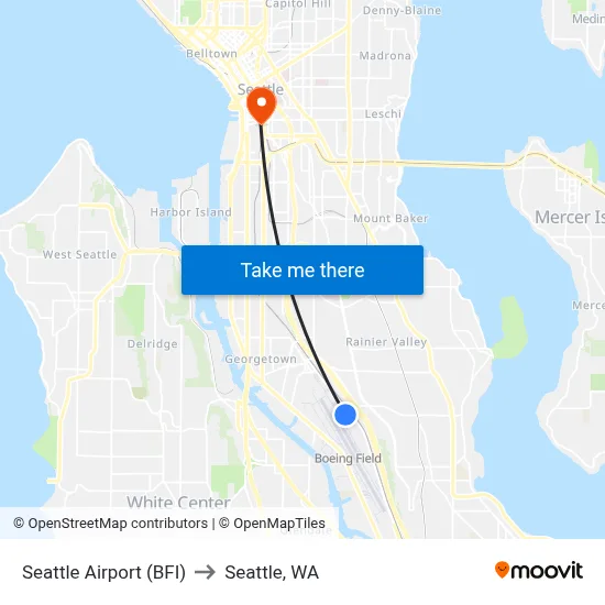 Seattle Airport (BFI) to Seattle, WA map