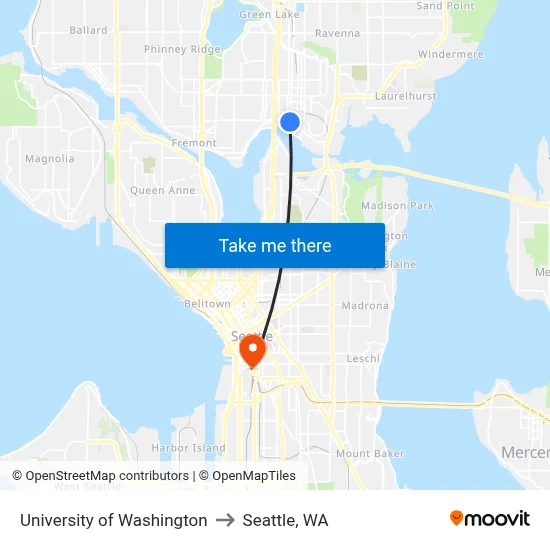 University of Washington to Seattle, WA map
