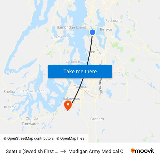 Seattle (Swedish First Hill) to Madigan Army Medical Center map