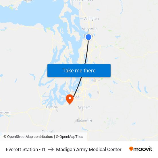 Everett Station - I1 to Madigan Army Medical Center map
