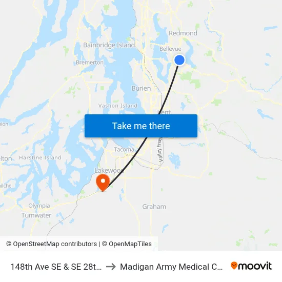 148th Ave SE & SE 28th St to Madigan Army Medical Center map
