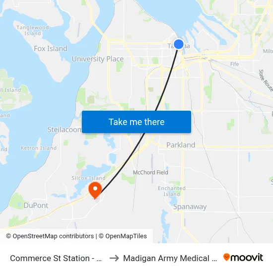 Commerce St Station - Zone B to Madigan Army Medical Center map