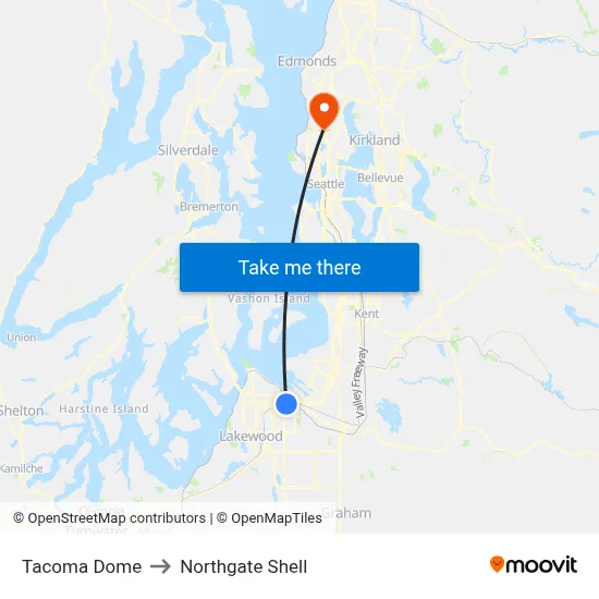 Tacoma Dome to Northgate Shell map