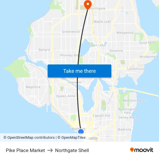 Pike Place Market to Northgate Shell map