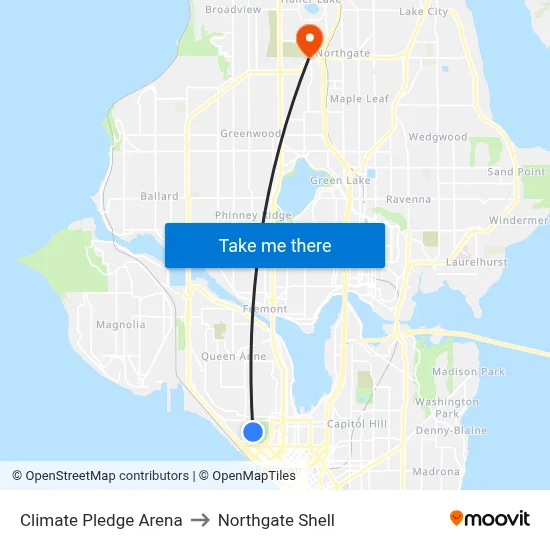 Climate Pledge Arena to Northgate Shell map