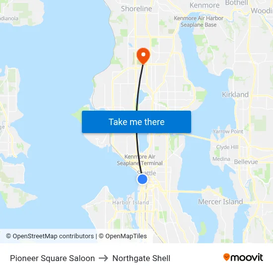 Pioneer Square Saloon to Northgate Shell map