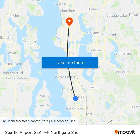 Seattle Airport SEA to Northgate Shell map