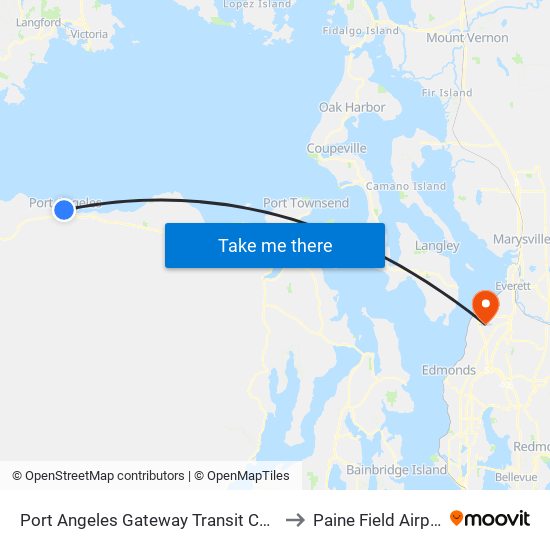 Port Angeles Gateway Transit Center to Paine Field Airport map