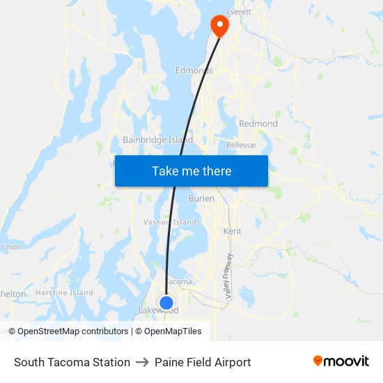 South Tacoma Station to Paine Field Airport map