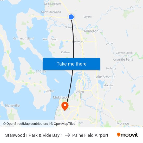 Stanwood I Park & Ride Bay 1 to Paine Field Airport map
