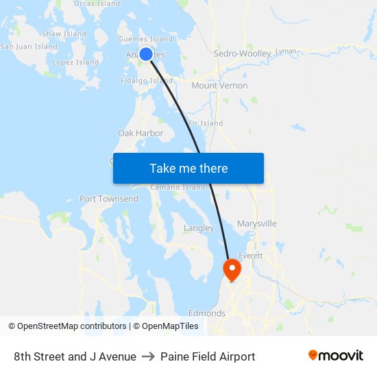 8th Street and J Avenue to Paine Field Airport map