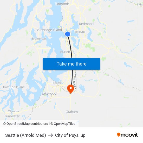 Seattle (Arnold Med) to City of Puyallup map