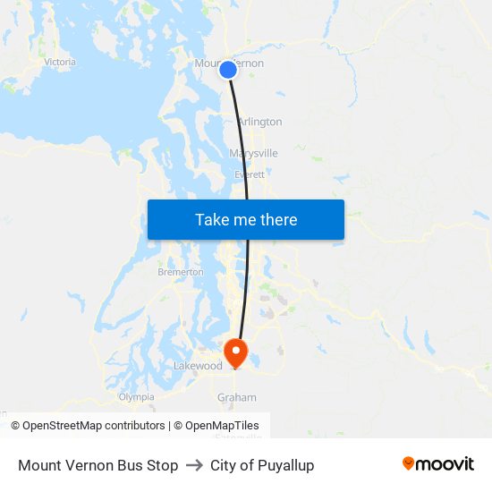 Mount Vernon Bus Stop to City of Puyallup map