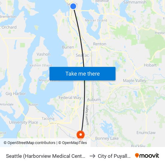 Seattle (Harborview Medical Center) to City of Puyallup map