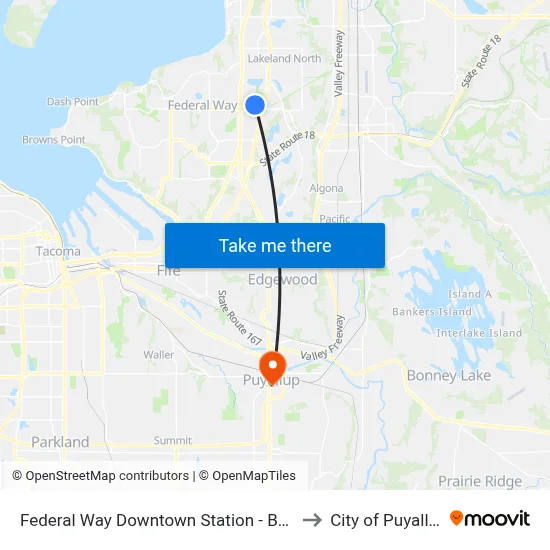 Federal Way Downtown Station - Bay 9 to City of Puyallup map