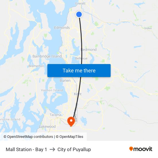 Mall Station - Bay 1 to City of Puyallup map