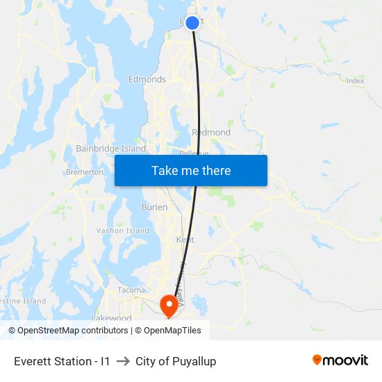 Everett Station - I1 to City of Puyallup map