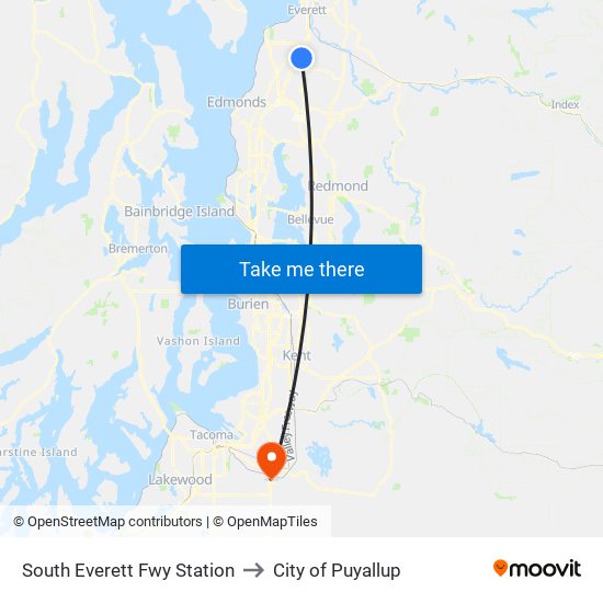 South Everett Fwy Station to City of Puyallup map