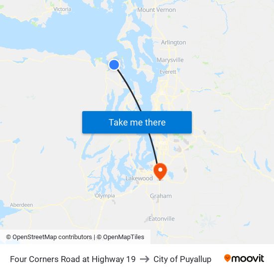 Four Corners Road at Highway 19 to City of Puyallup map