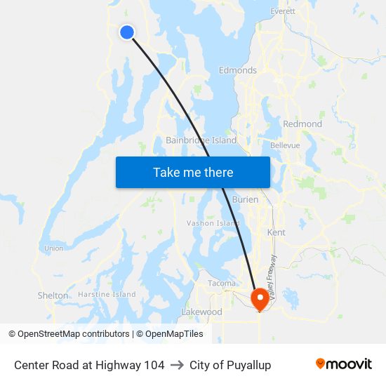 Center Road at Highway 104 to City of Puyallup map