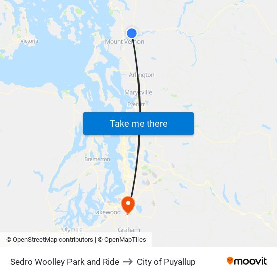 Sedro Woolley Park and Ride to City of Puyallup map