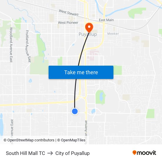 South Hill Mall TC to City of Puyallup map