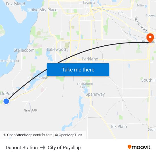 Dupont Station to City of Puyallup map