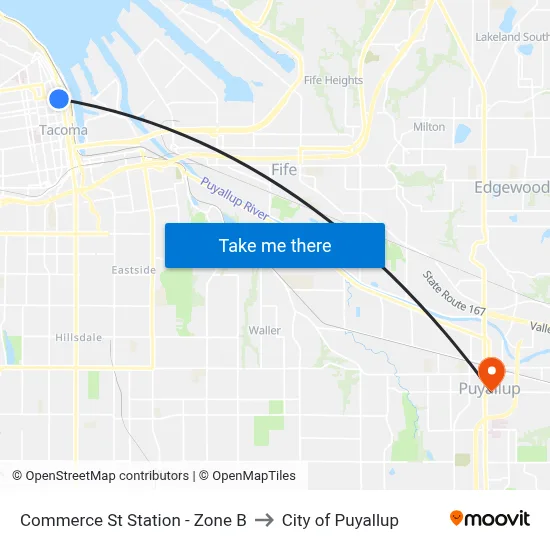 Commerce St Station - Zone B to City of Puyallup map