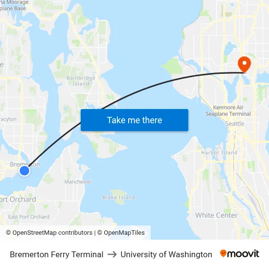 Bremerton Ferry Terminal to University of Washington map