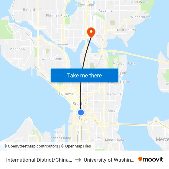 International District/Chinatown to University of Washington map