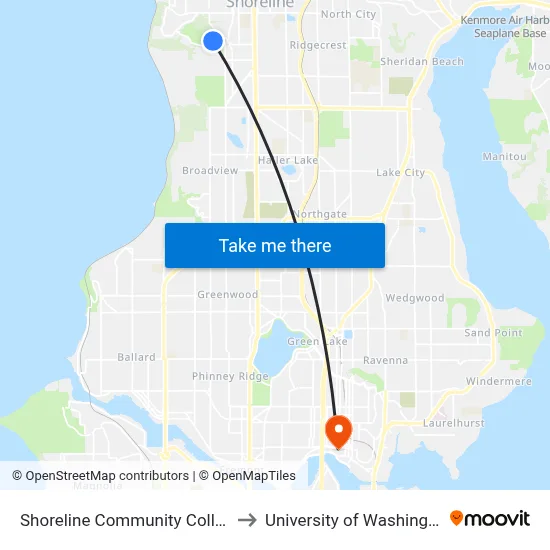 Shoreline Community College to University of Washington map