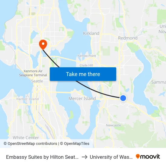 Embassy Suites by Hilton Seattle Bellevue to University of Washington map