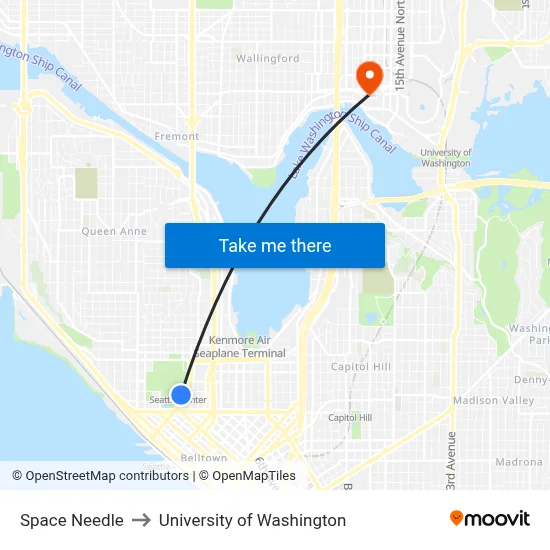 Space Needle to University of Washington map