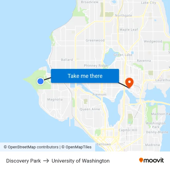Discovery Park to University of Washington map