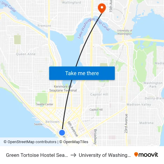 Green Tortoise Hostel Seattle to University of Washington map
