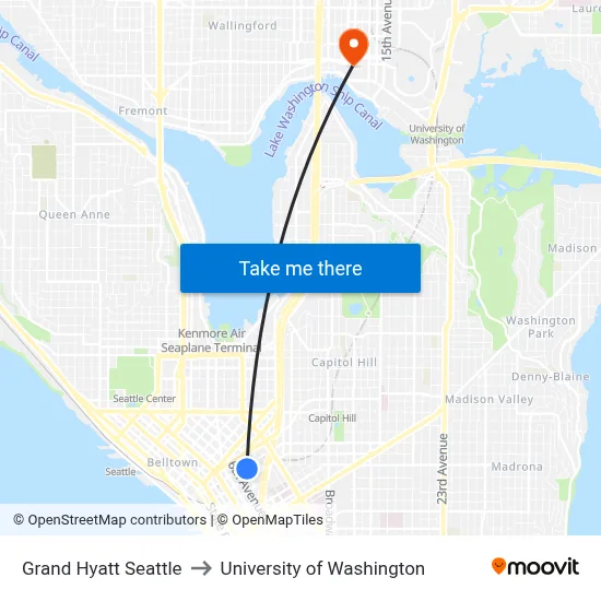 Grand Hyatt Seattle to University of Washington map