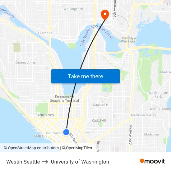 Westin Seattle to University of Washington map