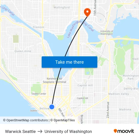 Warwick Seattle to University of Washington map