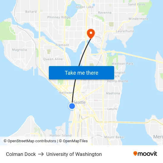Colman Dock to University of Washington map