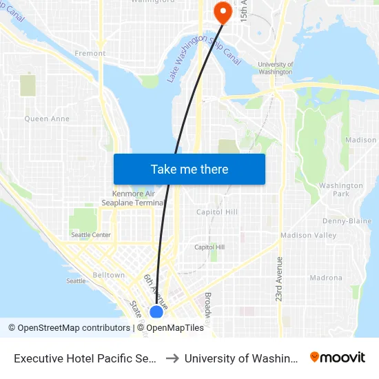 Executive Hotel Pacific Seattle to University of Washington map