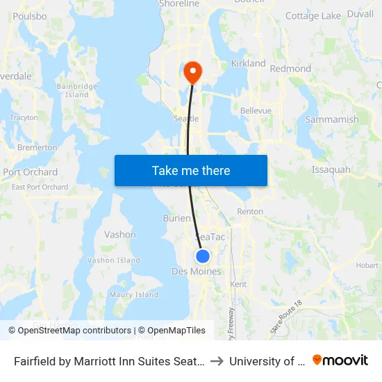 Fairfield by Marriott Inn Suites Seattle Sea Tac Airport SeaTac to University of Washington map