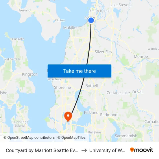 Courtyard by Marriott Seattle Everett Downtown to University of Washington map