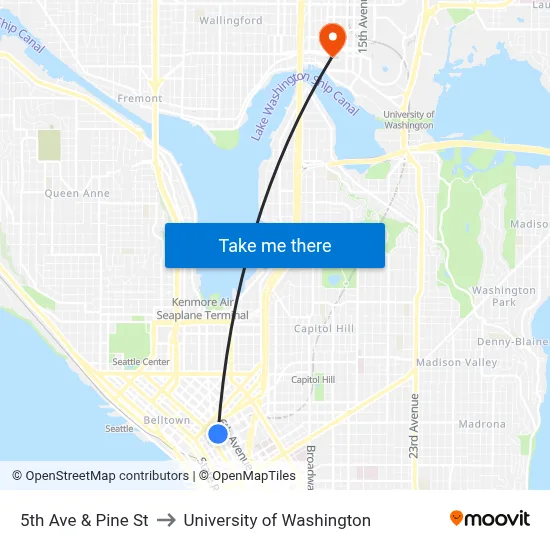 5th Ave & Pine St to University of Washington map