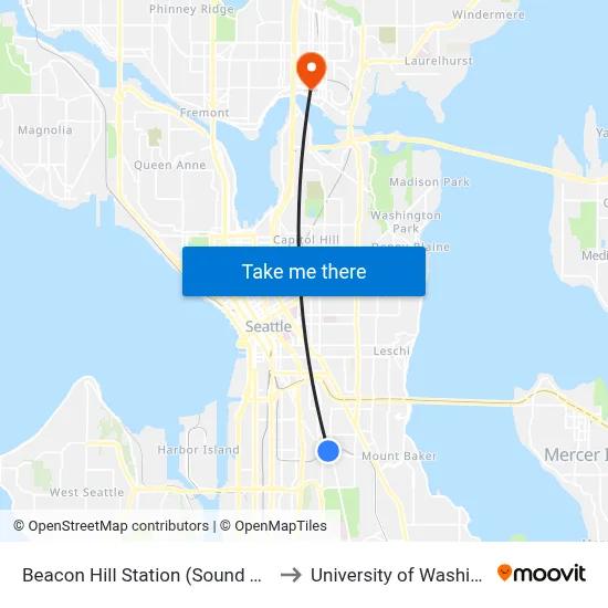 Beacon Hill Station (Sound Transit) to University of Washington map