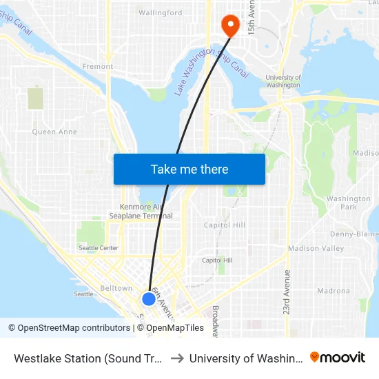 Westlake Station (Sound Transit) to University of Washington map