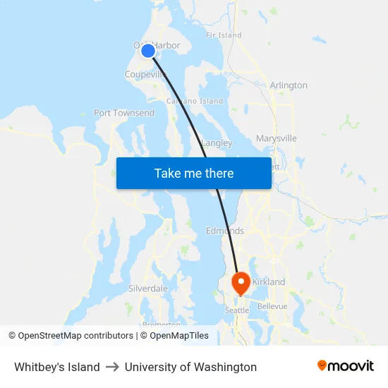 Whitbey's Island to University of Washington map