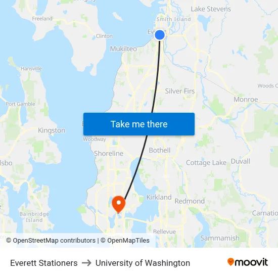 Everett Stationers to University of Washington map