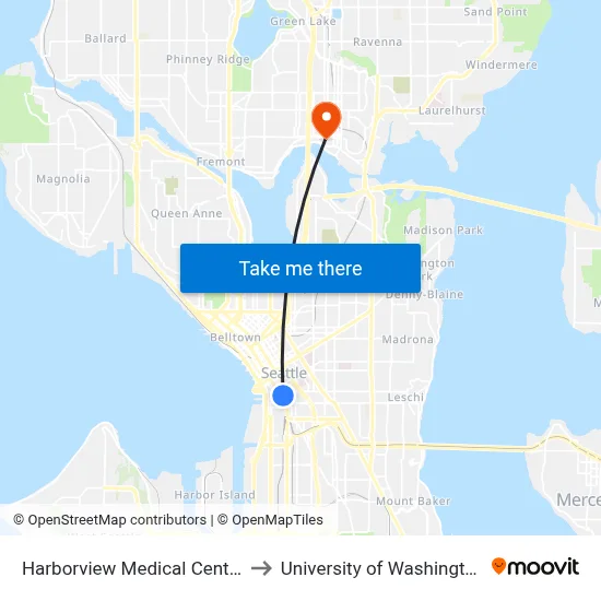 Harborview Medical Center to University of Washington map