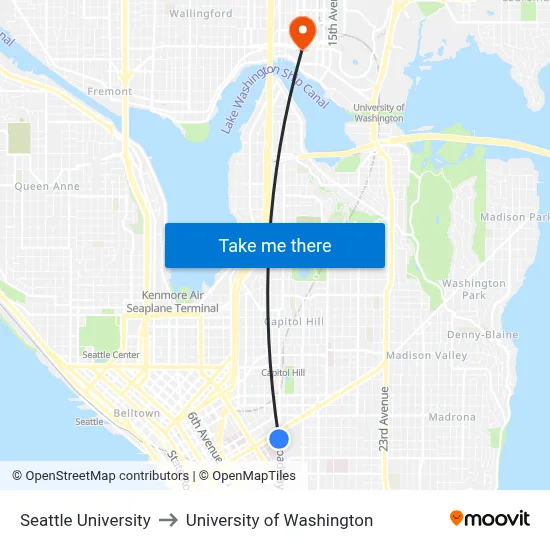 Seattle University to University of Washington map