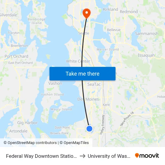 Federal Way Downtown Station - Bay 13 to University of Washington map